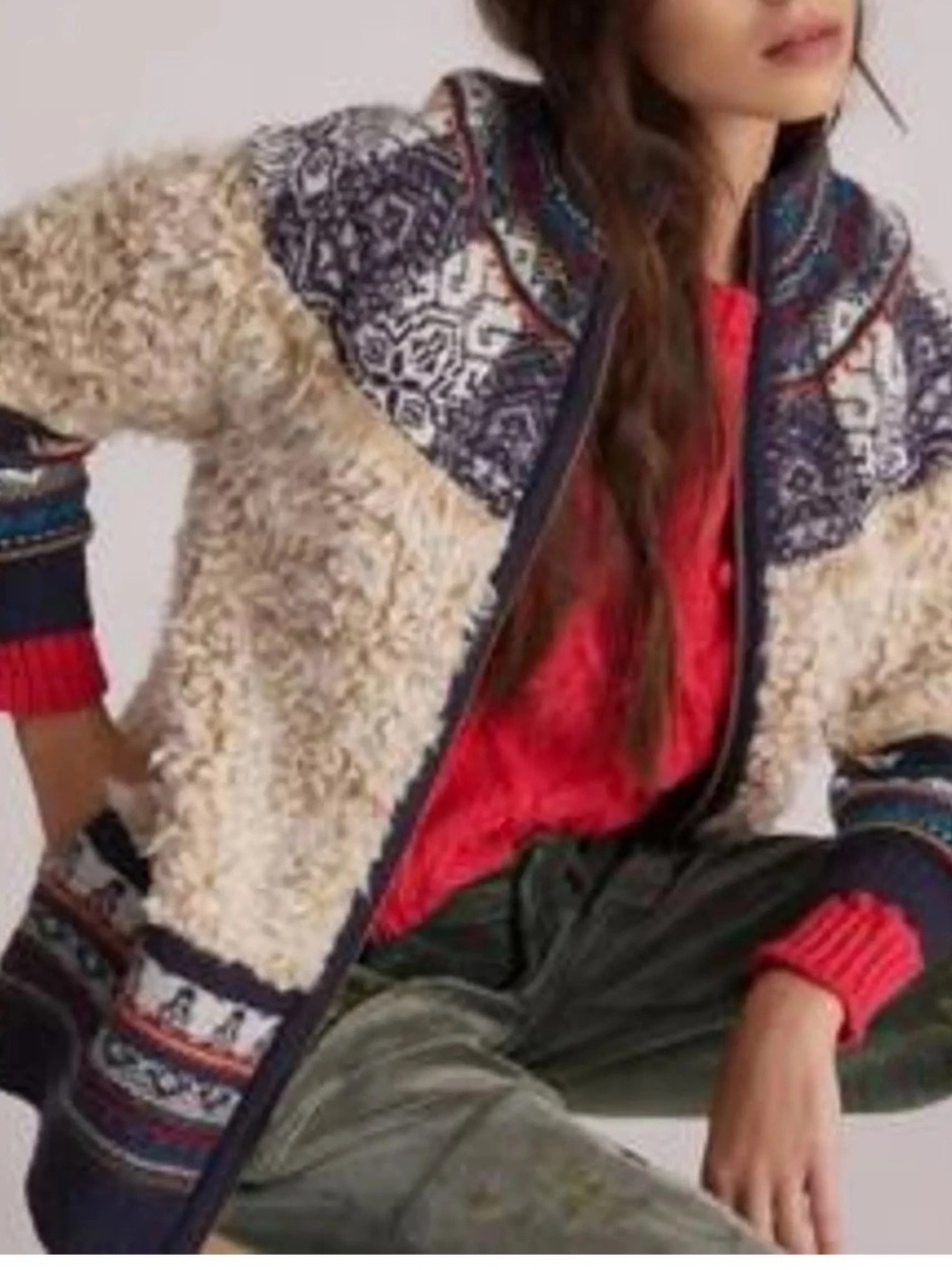 ANTHROPOLOGIE Pilcro Longline Sherpa Aztec Bomber Jacket Medium NEW NWT - Picture 2 of 12